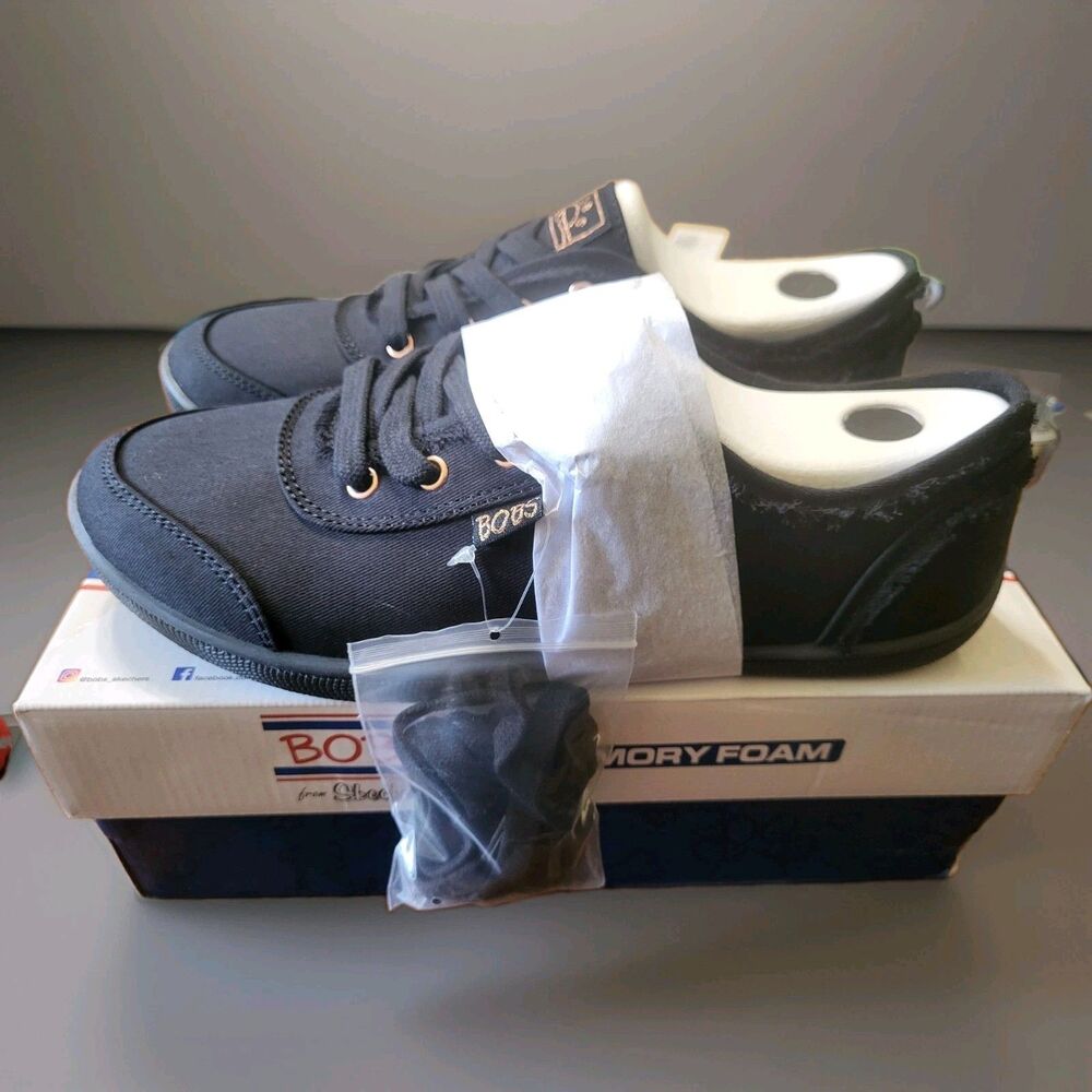 BOBS from Skechers B Cute Women’s Black Canvas Lace-Up Memory Foam Sneaker 9 - Picture 3 of 5